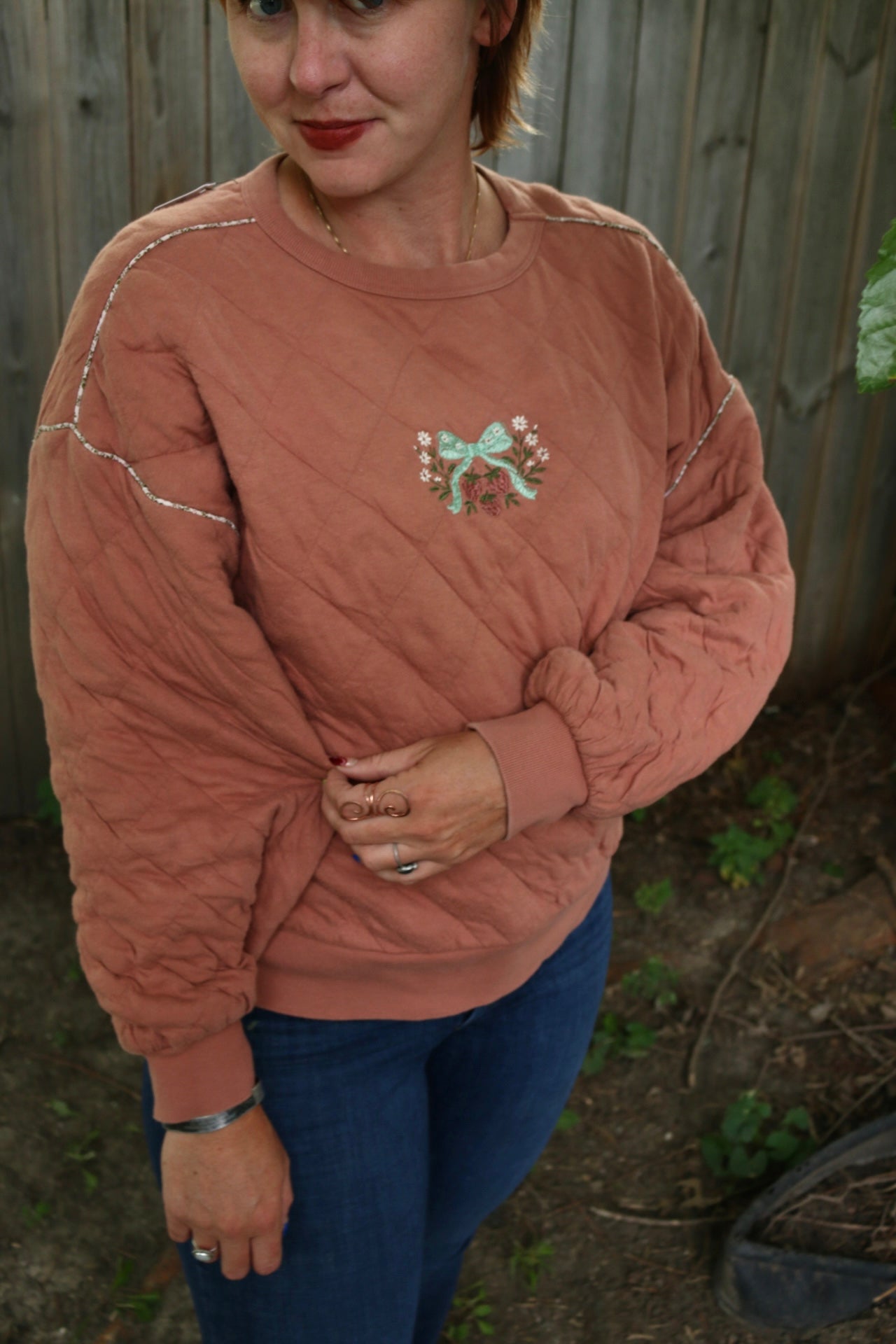 Cozy Berry Quilted Crew (Medium)